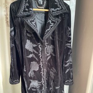 Black embroidered long velvet coat like Johnny was